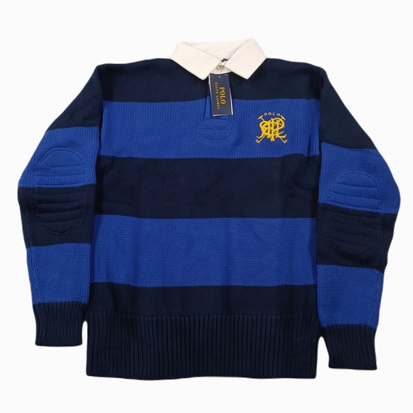 Polo Ralph Lauren Striped Rugby Sweater Mens XS Royal Combo Cotton $298 NEW